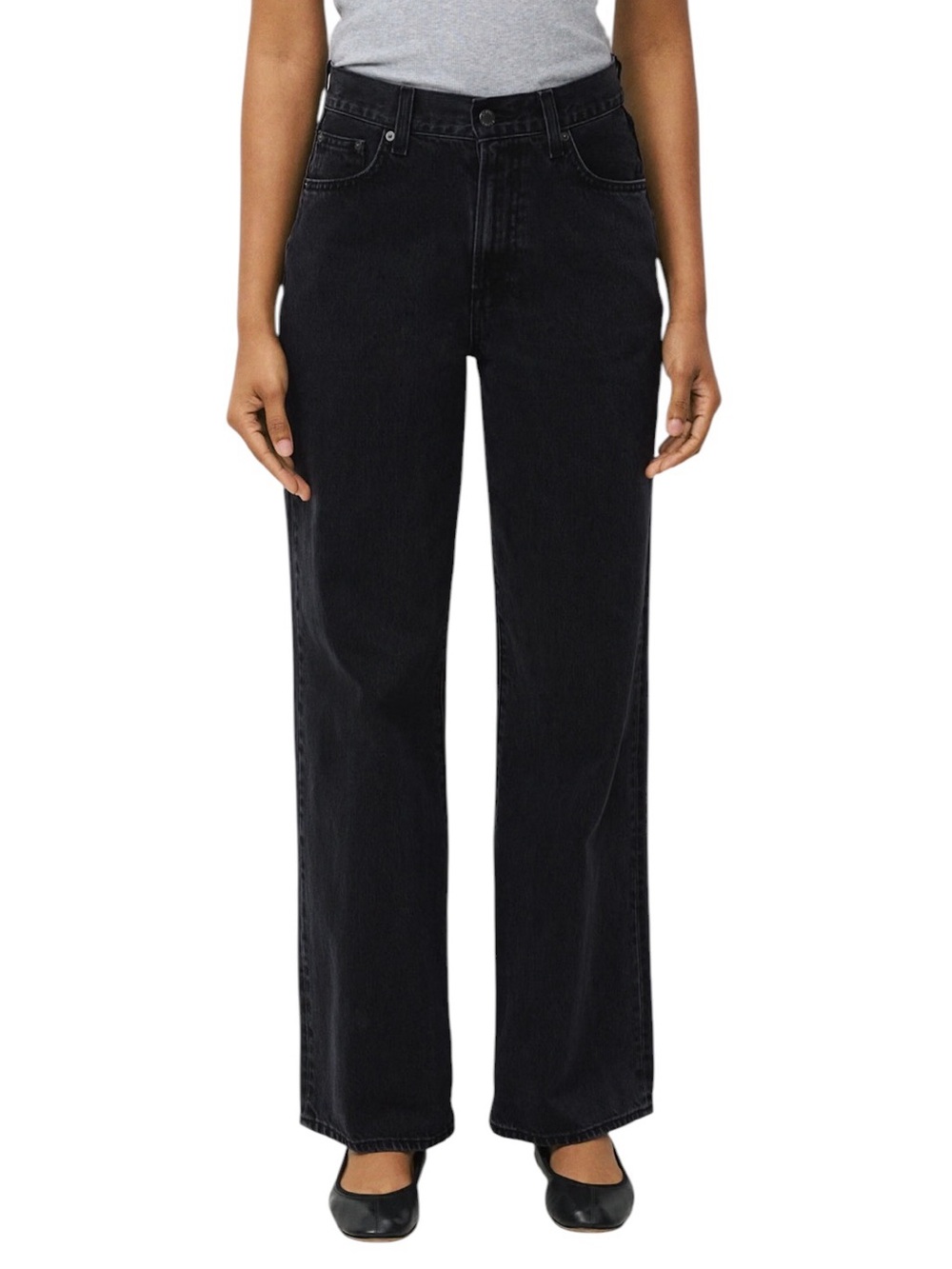 Denim Forum The Farrah Hi-Rise Wide leg Jean in black Sz 26 excellent condition